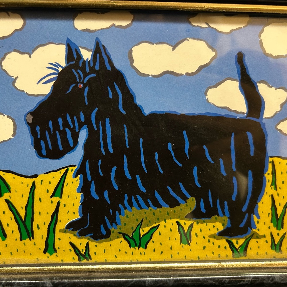 Framed Dog Art Print Scottish Terrier dog in a brightly colored landscape. - Picture 2 of 3